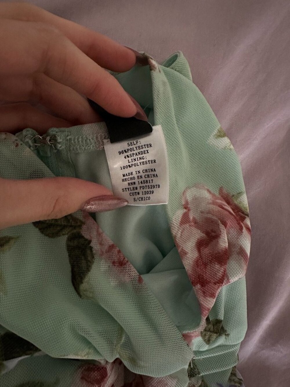 Windsor Light Green Floral V-Neck Ruched Asymmetrical Dress - Picture 5 of 5